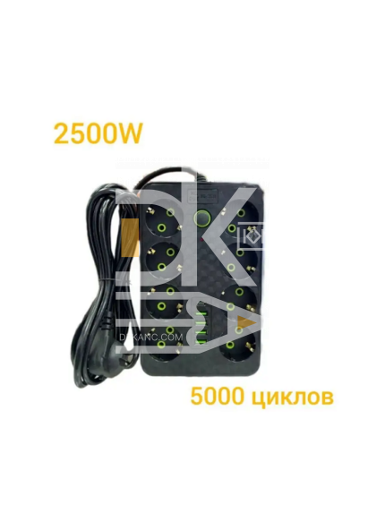 Удлиннитель cетевой HG-2528 2500W, 10A, 8розеток+ 5USB 3м с выключателем
