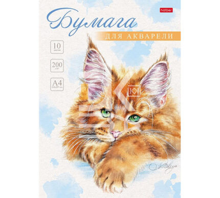 Папка для акварели 10л., А4, Hatber "Рыжий котик" 200г/м2