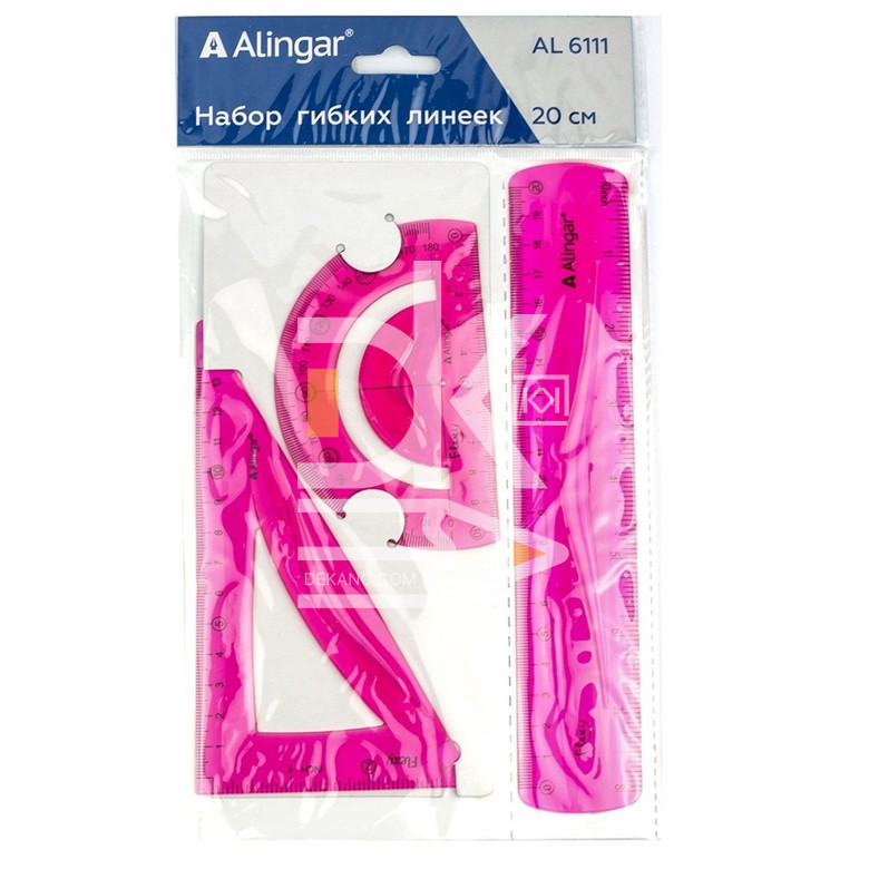 Набор чертежный Alingar, 20 см, пластиковый, 3 предмета, гибкий, цвета ассорти