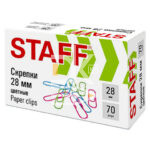 Скрепки 28мм, Staff, 70шт., цветные, карт. упак.