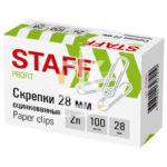 Скрепки 28мм, Staff, 100шт., оцинкованные, карт. упаковка