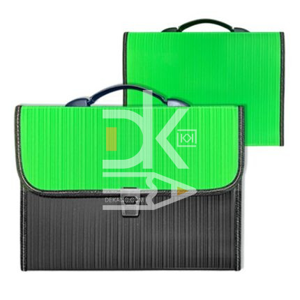 Портфель пластиковый 13 отд. KWELT, К-32524 А4, на замке, черный/зеленый, прошивка по периметру