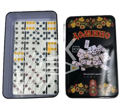 Игра Домино в под.мет.кор..28 костей арт.5010FR-H (1/24наб.)
