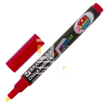 Маркер меловой BRAUBERG "POP-ART" красный, 3,5 мм, стираемый, для гладких поверхностей