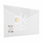 Папка конверт на кнопке Brauberg А4, 180мкм, прозрачная