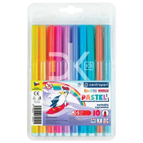 Фломастеры Centropen, 10цв., Colour World Pastel, смываемые, 7550/10TP Фломастеры Centropen, 10цв., Colour World Pastel, смываемые, 7550/10TP