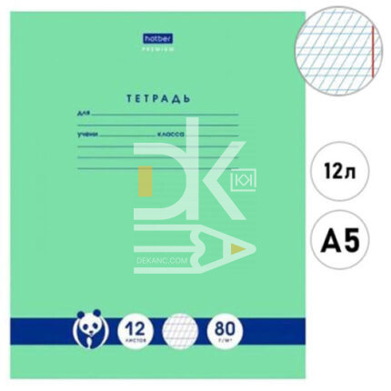Тетрадь 12л., частая косая линия с доп. Hatber  "Premium Панда"