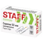 Скрепки 50мм, STAFF "EVERYDAY", 50шт., никелированные, карт. упак.