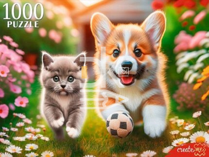 Пазл 1000 эл. Рыжий кот "КОРГИ И БРИТАНСКИЙ КОТЕНОК "