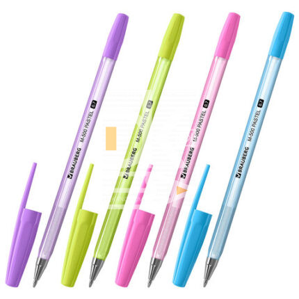 Ручка шариковая BRAUBERG "M-500 PASTEL", СИНЯЯ корпус ассорти., узел 0,7 мм, линия письма 0,35мм