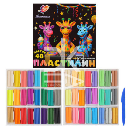Пластилин Луч "Фантазия", 48 цветов, 636г, классич+пастельн цвета, золото и серебро, стек, картон