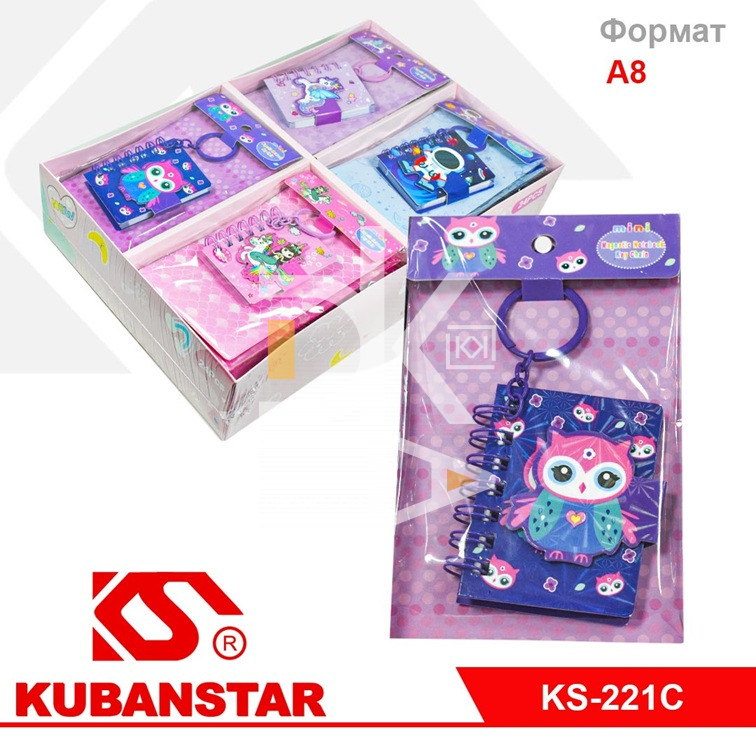 Блокнот-брелок Kubanstar А8, на магните 5,5*6,5см 65л., обл. тверд., кл. на гребне, "Ассорти"