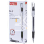 Ручка шариковая Hatber "К-9" черная, 0,4мм, грип, на масляной основе 1/12