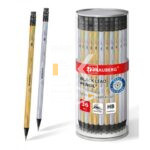Карандаш ч/г BRAUBERG "SILVER/GOLD" HB, заточенный, с ластиком, ассорти