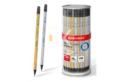 Карандаш ч/г BRAUBERG "SILVER/GOLD" HB, заточенный, с ластиком, ассорти