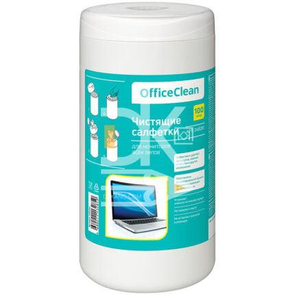 Салфетки чистящие влажные OfficeClean, для мониторов всех типов, в тубе, 100шт.