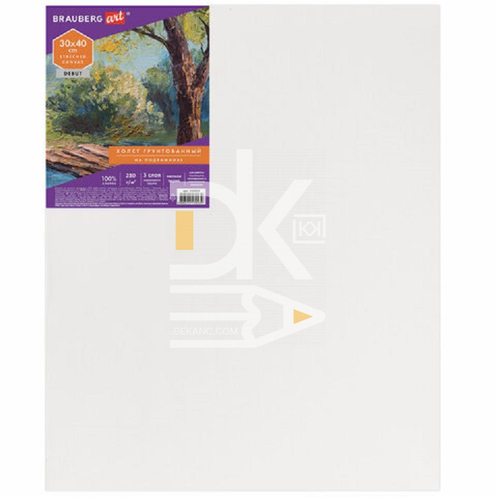 Холст на подрамнике, BRAUBERG ART DEBUT, 30х40см, грунтованный, 100% хлопок, мелкое зерно Холст на подрамнике, BRAUBERG ART DEBUT, 30х40см, грунтованный, 100% хлопок, мелкое зерно