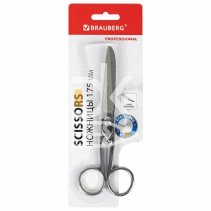 Ножницы BRAUBERG "Professional" 17,5см, цельнометаллические, классической формы, европодвес